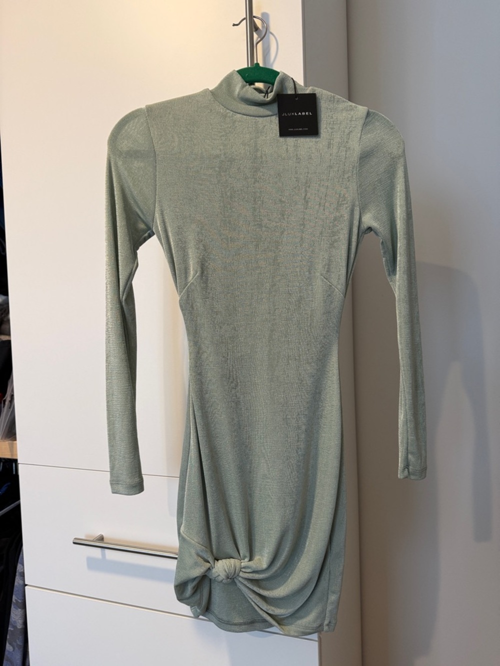 JLUXLABEL Sage Green Long Sleeve Knot-Front Bodycon Dress